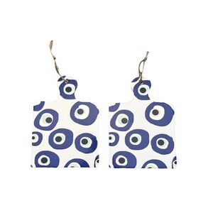 White Decorative Blue Evil Eye Mini Ceramic Cutting Board Set Of 2